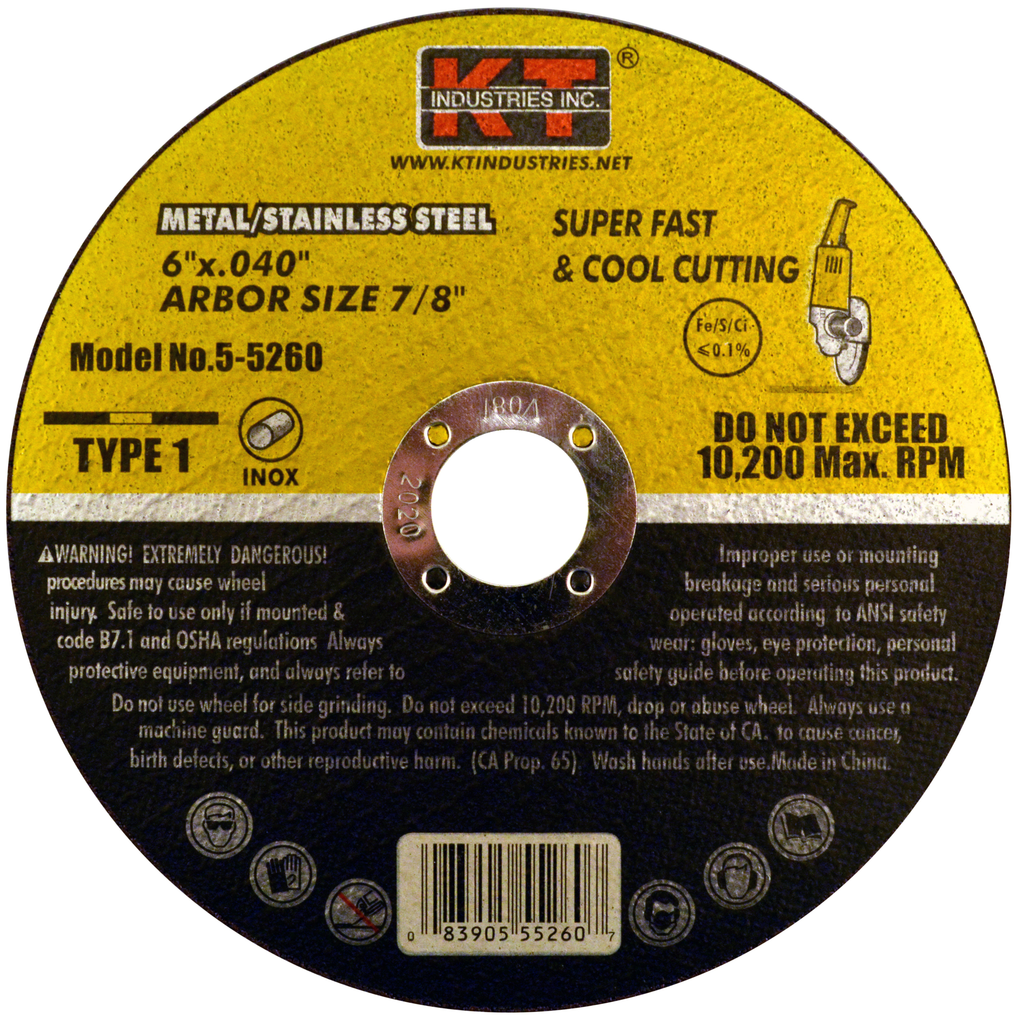 K-T Industries Cutting Wheel — 6in. x 7/8in. x 0.040in., Reinforced, Pack of 10, Model# 5-5260